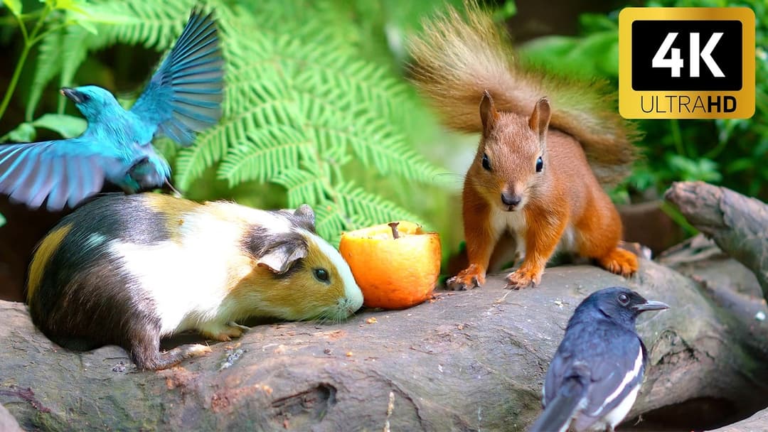 [No Ad Interruptions] Cat TV 😺 Little Birds and Red Squirrels Nature 🐿️ 4 Hours videos for cats 4K