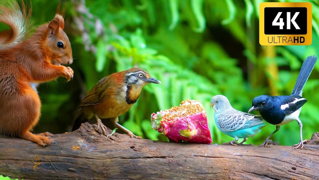 [NO ADS] Relaxing Forest Bird Sounds 🌸🐿️ Squirrels and Birds Enjoy the moment 🕊️ CAT TV 4K HDR 60FPS
