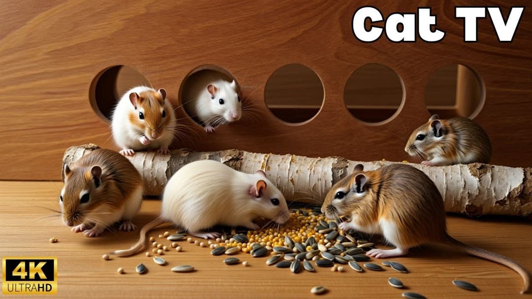 Interactive Cat TV: 3H of Tiny Mice in Wooden Maze | 4K UHD Hide & Seek for Cats