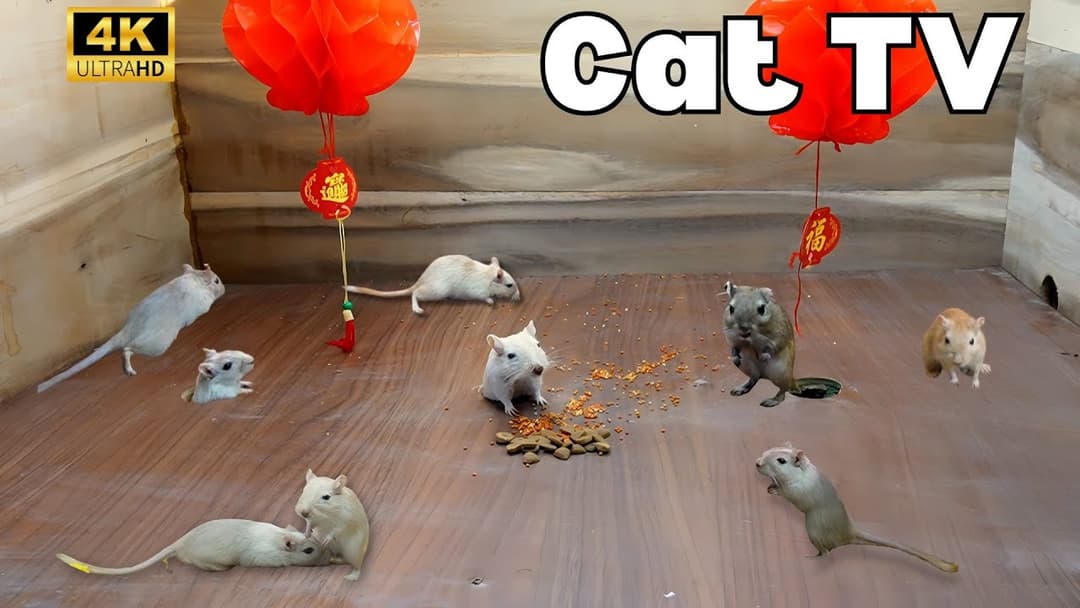 Cat TV 4K: Mice Playing Hide & Seek in Wooden Holes!