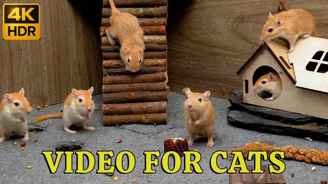 4K HDR Mice Playtime for Cats: Tiny Mice Roam, Hide & Seek in Holes Tiny House | Catflix