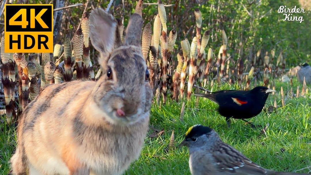 Videos for Cats to Watch 😺 Cute Birds, Squirrels, Bunnies on the Green Grass 🐰 8 Hours(4K HDR)