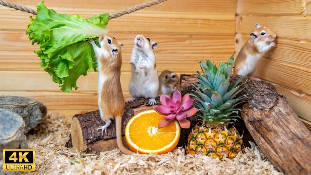 Cat TV | Tiny Mice Playing Hide & Seek, Wood Hole Chase & Fun in Fruit Garden– 8H in 4K UHD 60FPS!