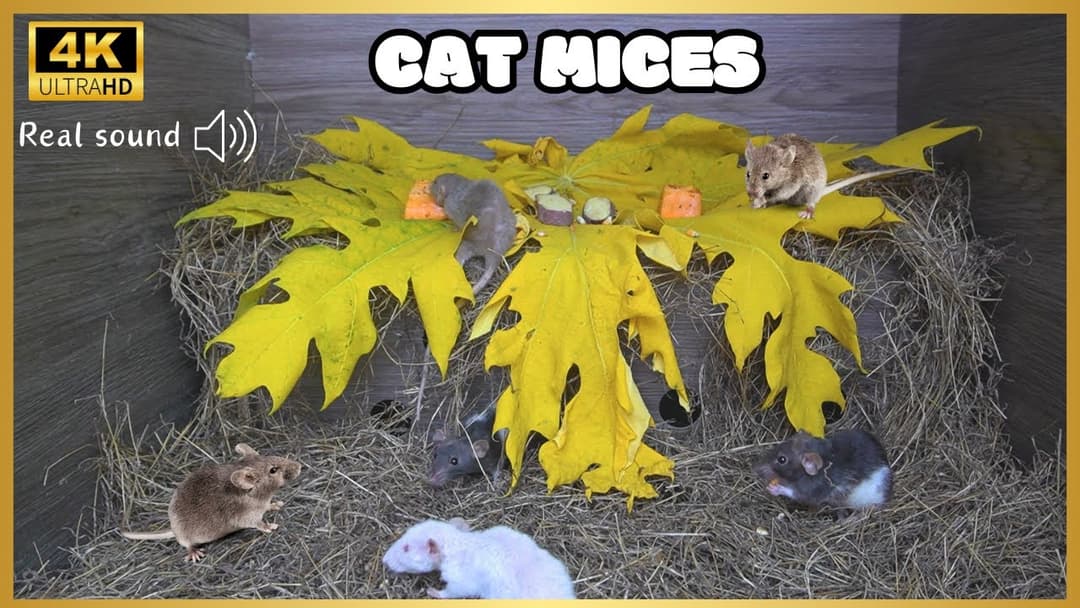 Cat TV for Cats to watch: Mouse Play Hide and Seek Under Straw Piles | Cat games