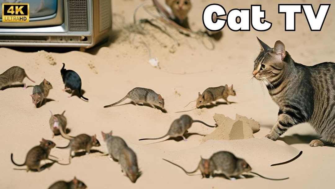 Cat TV for cats to watch: Mice Hide and Seek Fun! 4k 60fps