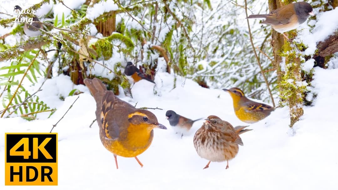 Cat TV 8 Hours 🐱📺 Beautiful Birds in the Snow 🐦❄️ White Christmas (4K HDR)
