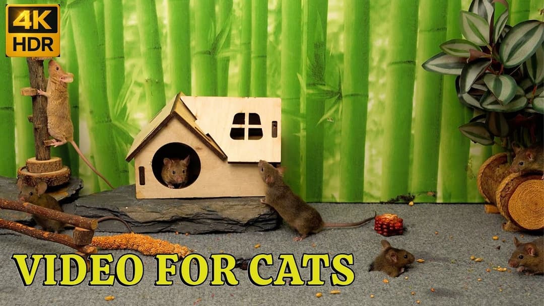 4K HDR Mice Playtime for Cats: What Happens When Mice Hide & Seek This Tiny House?