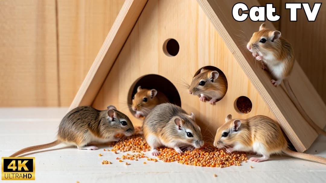 Interactive Cat TV | Tiny Mice Playing Hide & Seek & house Hole Chase – 3H in 4K UHD!