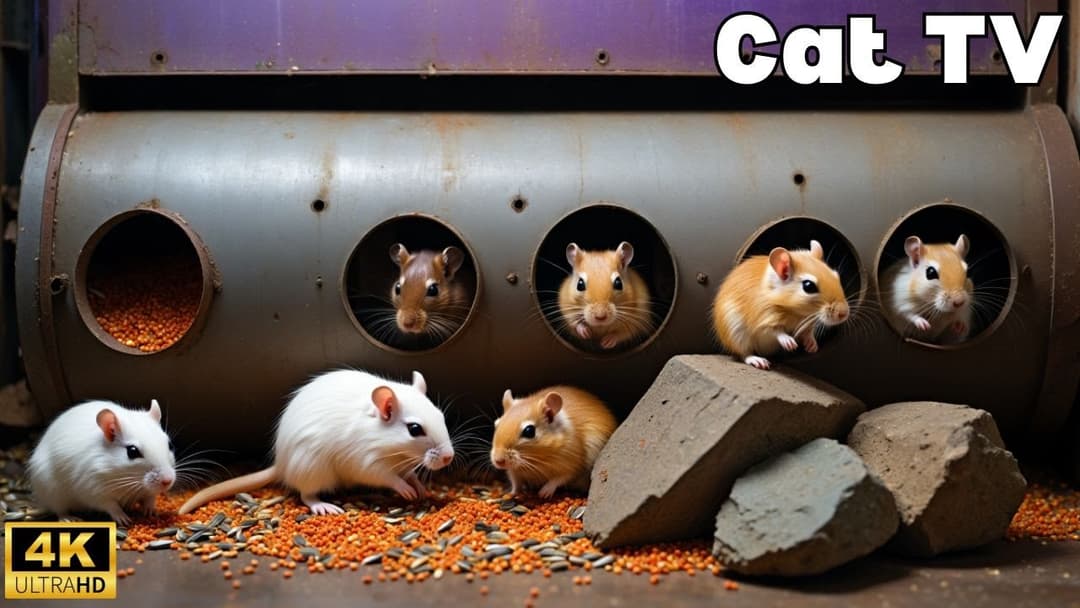Interactive Cat TV  : Tiny Mice in Maze Tunnels Playing Hide & Seek – 8H of Fun in 4K UHD!
