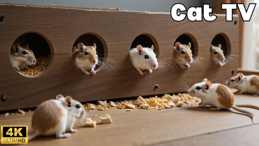 3 Hour Cat TV: Mice Hide & seek, Squeak & Play in Wood Hole Maze | Feline Entertainment in 4K