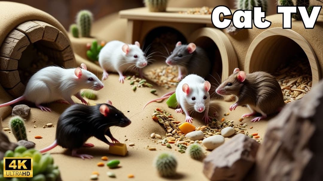 Cat TV: Cute Mice Playing Hide & Seek for Cats to Watch! 4K UHD - 8 Hours
