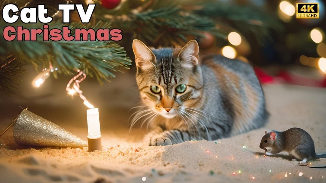 Cat TV for Cats to Watch🐱| Christmas Mouse sand grabbing, hide & seek and playing on full screen 4k!