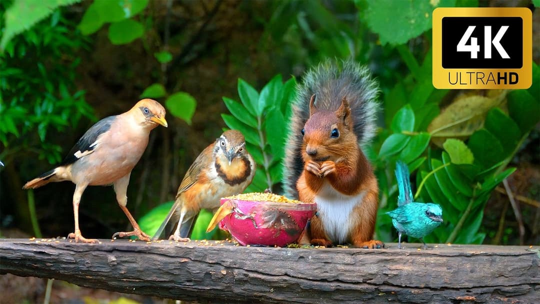 [NO ADS] Cat TV for Cats to Watch😺 Cute Little Birds with Squirrel 🐿️4 Hours 4K HDR