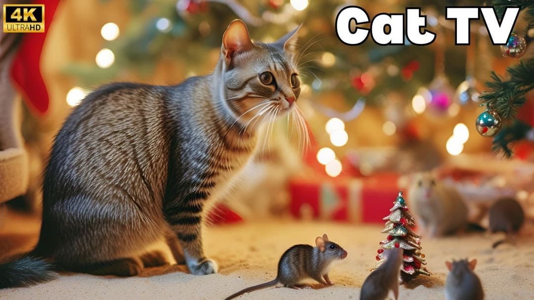 Cat TV for Cats to Watch🐱| Christmas Mouse sand grabbing, hide & seek and playing on full screen 4k