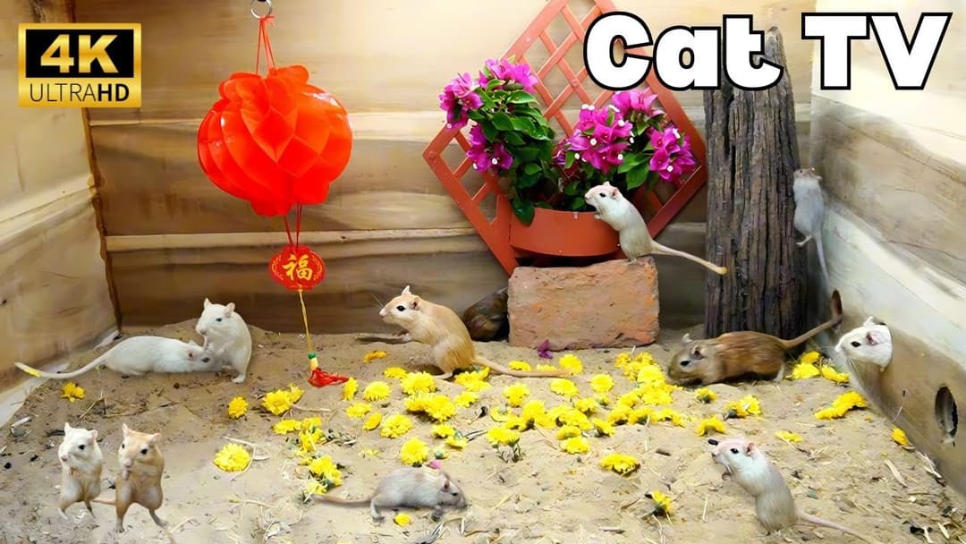 Ultimate 4K Cat TV – Mice Running, Hiding & Digging in Festival Fun!