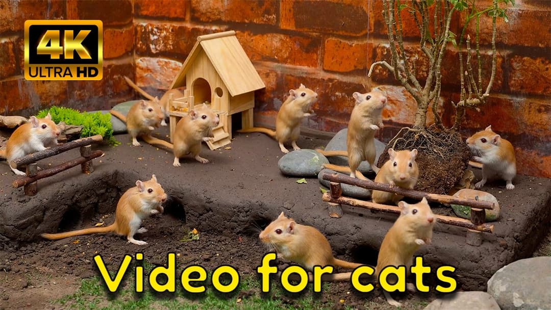 Cat TV Mice: A Fun Hide & Seek Story for Cats | A Busy Day in 4K Tiny Gerbil Village!