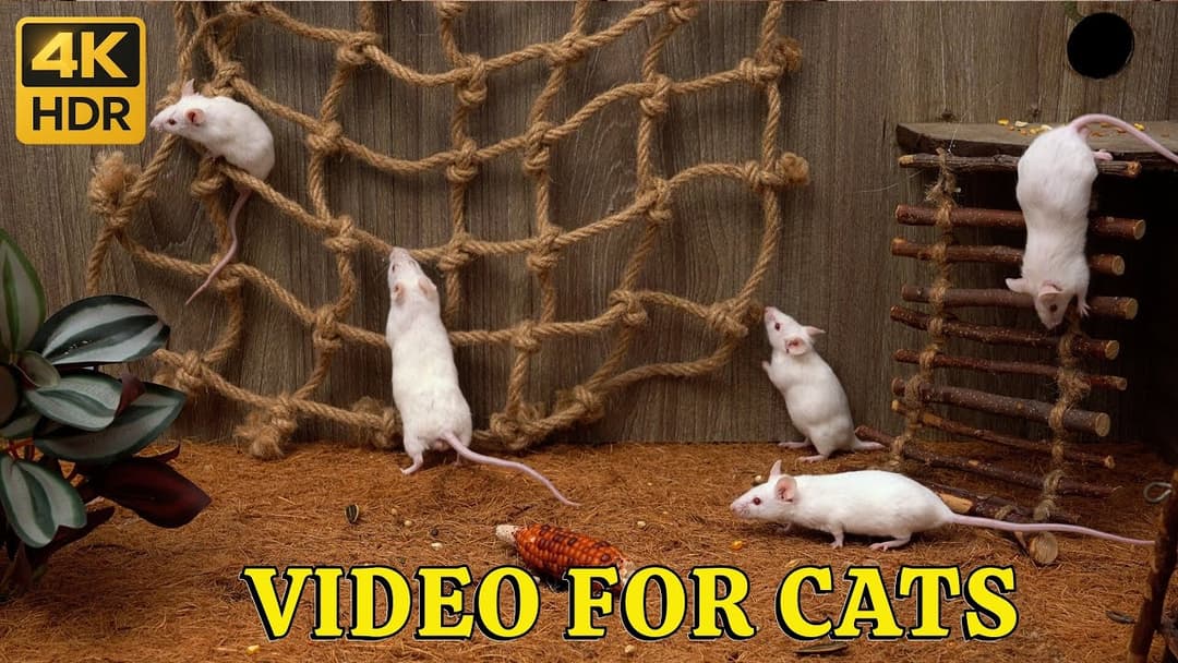 Cat TV Mice: Hide & Seek Campsite – White Mice Climb the Ladder & Peek from the Teepee in 4K