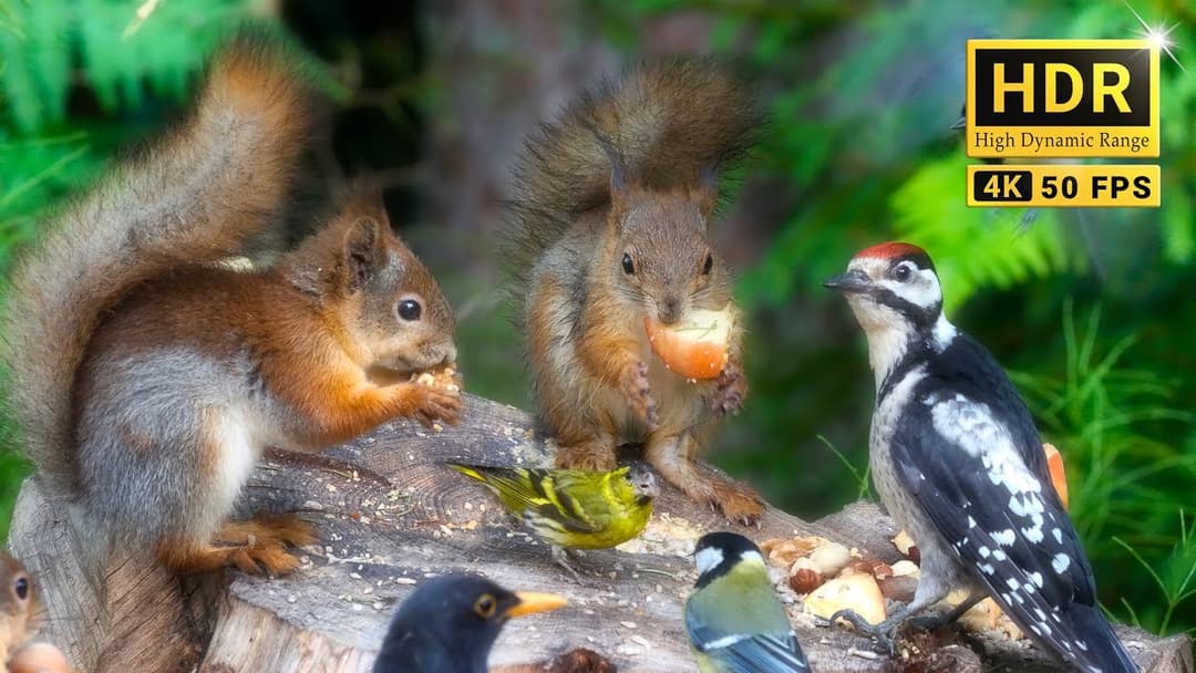 Cat TV for Cats to Watch 😽 Baby Red Squirrels and Cute Little Birds🐶 Dog TV 10 hours 4K Real HDR