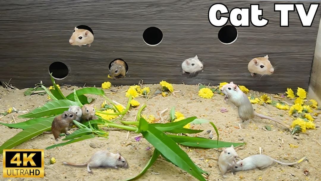Cat TV Games: Mice Hide & Seek, Squeaking & Playing for Cats! 4K 60fps