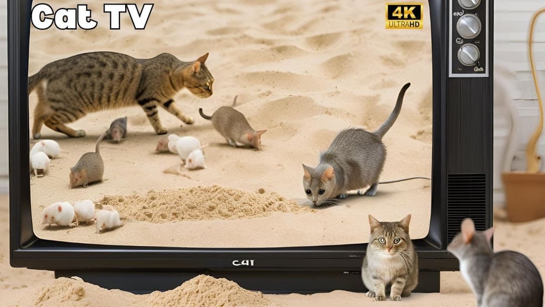 Cat TV for Cats to Watch🐱 | Mouse Sand Grabbing, Hide & Seek, and Playing on Full Screen 4K | 2h