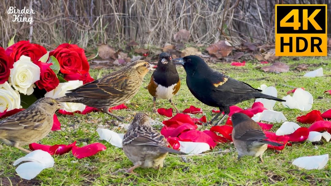 Cat TV for Cats to Watch 😺❤️ Beautiful Birds and Roses on the Lawn 🐦🌹 8 Hours(4K HDR)