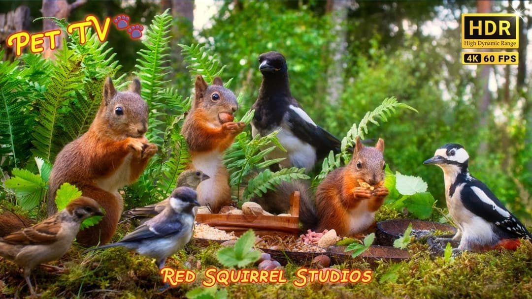 101min of Nature Escape with Forest Bird Sounds, Adorable Baby Squirrels and Bird Friends (4K HDR)