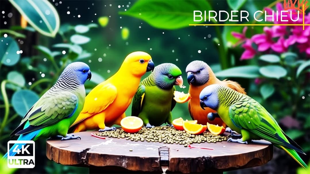 Birds & Squirrels Find Food on a Rock 🐿️ Birds for Cats to Watch 😺