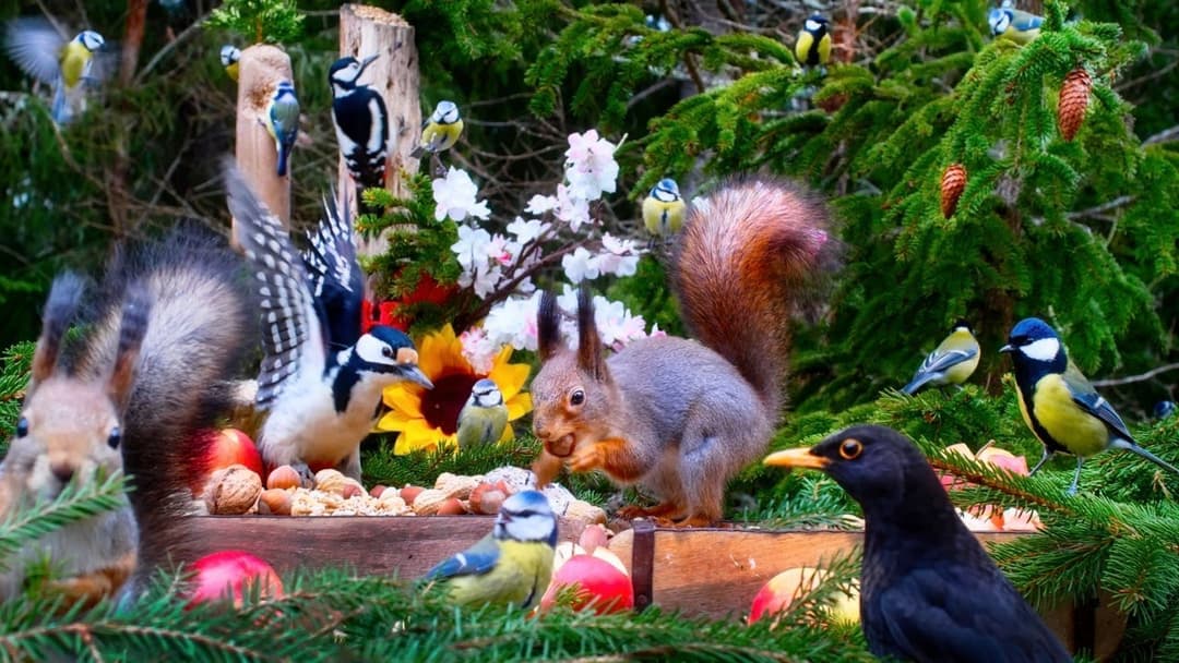 CAT TV NO ADS😺 Squirrel and Bird Watching🐿️ Real Nature Sounds🕊️ 10 hours Cat Games