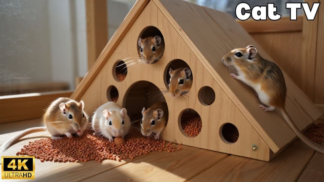 Interactive Cat TV | Tiny Mice Playing Hide & Seek & house Hole Chase – 8H in 4K UHD!