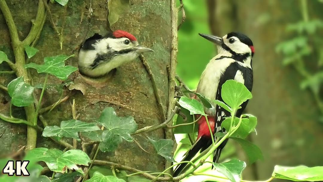 Great Spotted Woodpecker Chicks Chirping and Feeding in ⭐ 4K ⭐