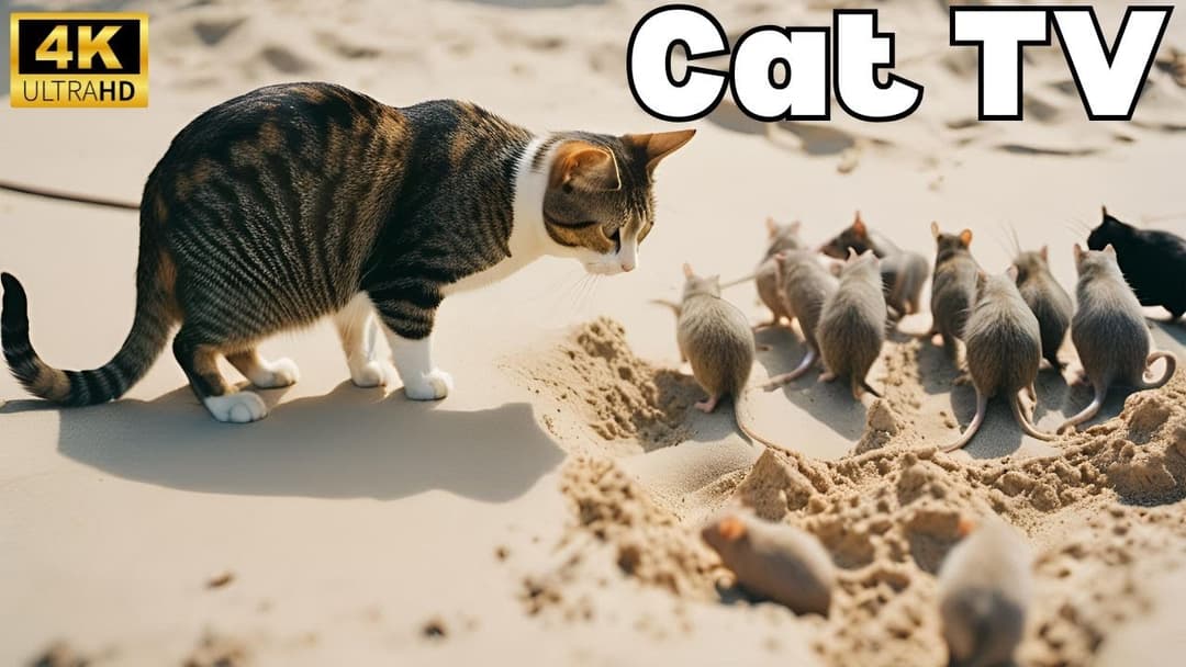 Cat TV for cats to watch: Mice Hide and Seek Fun! 4k 60fps