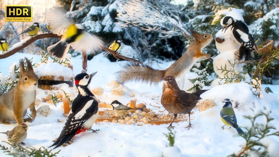 Forest Friends in Winter Wonderland🐿️ 12 hours Cat & Dog TV with BIRDS and SQUIRRELS😺