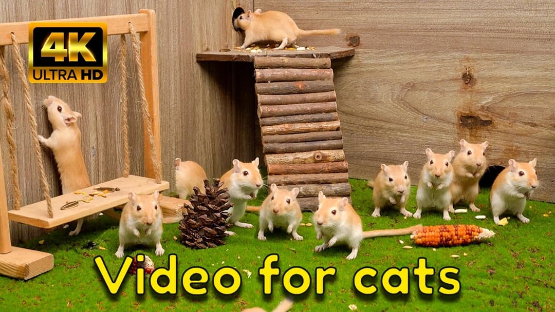 Swing & Bridge Hide & Seek Mice | 4K Cat TV for Cats (3H)