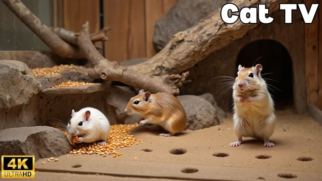 Cat TV: Tiny Mice Playing Hide & Seek in Wood Hole Maze | 8 Hours 4K UHD