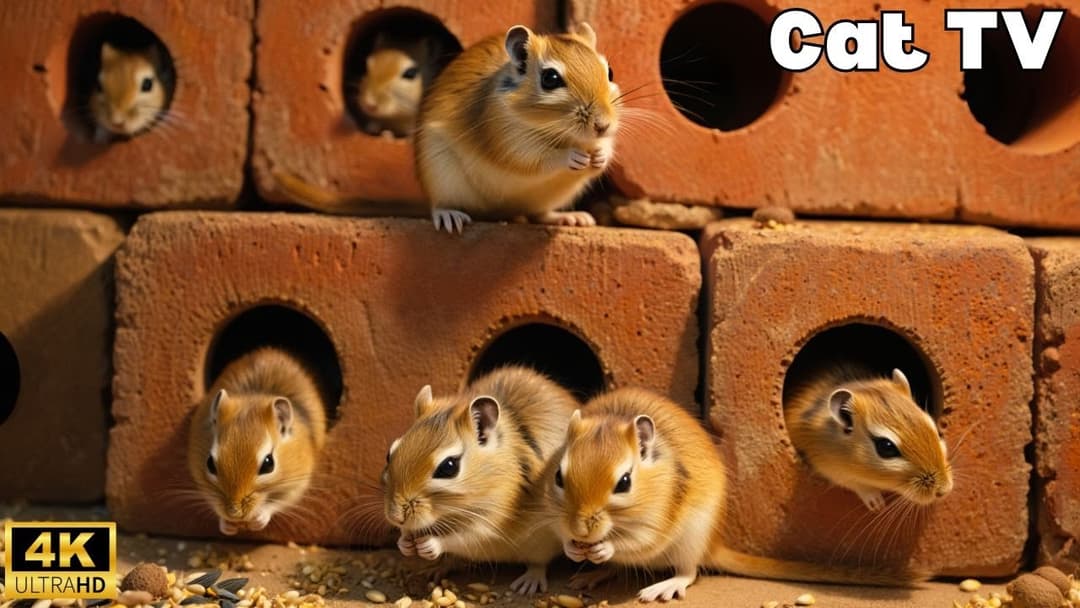Interactive Cat TV – Mice Chase & Hide in Brick Tunnel Maze | 8 Hour 4K UHD!