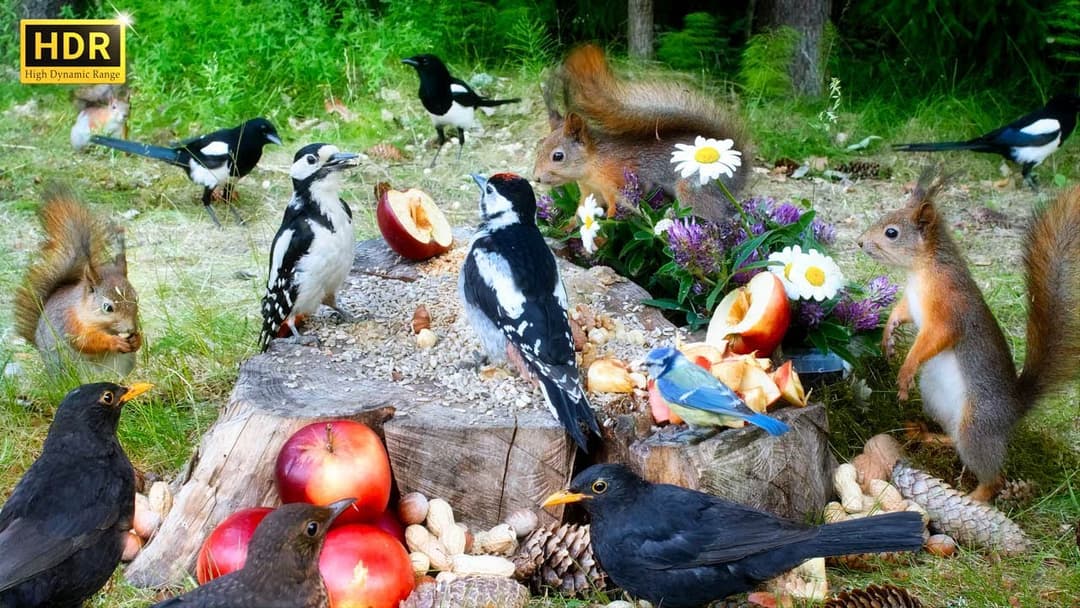 Feisty Forest Friends Gathering at Lucky Stump Buffet 😺 Cat TV  🐶 Dog TV (4K HDR 10 hrs)