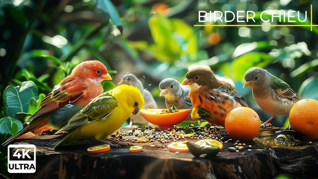 🔴😺 Birds and Squirrels Enjoying Life with a Meal 🕊️😺 Live 12 Hours 4K