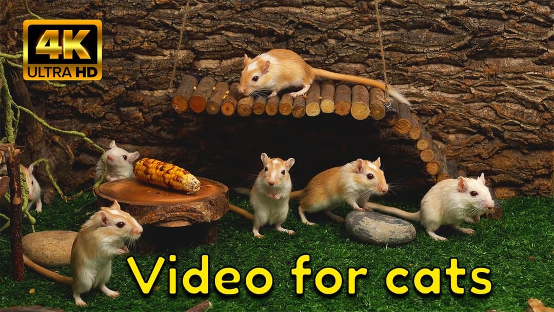 Cat TV: 3-Hour Mice Hide & Seek on Log Bridge  – Corn Thief 4K UHD