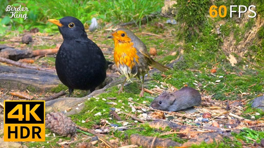 Cat TV for Cats to Watch 😺🐦‍⬛ Cute Birds and A Little Mouse 🐿 Cat Games 4K HDR