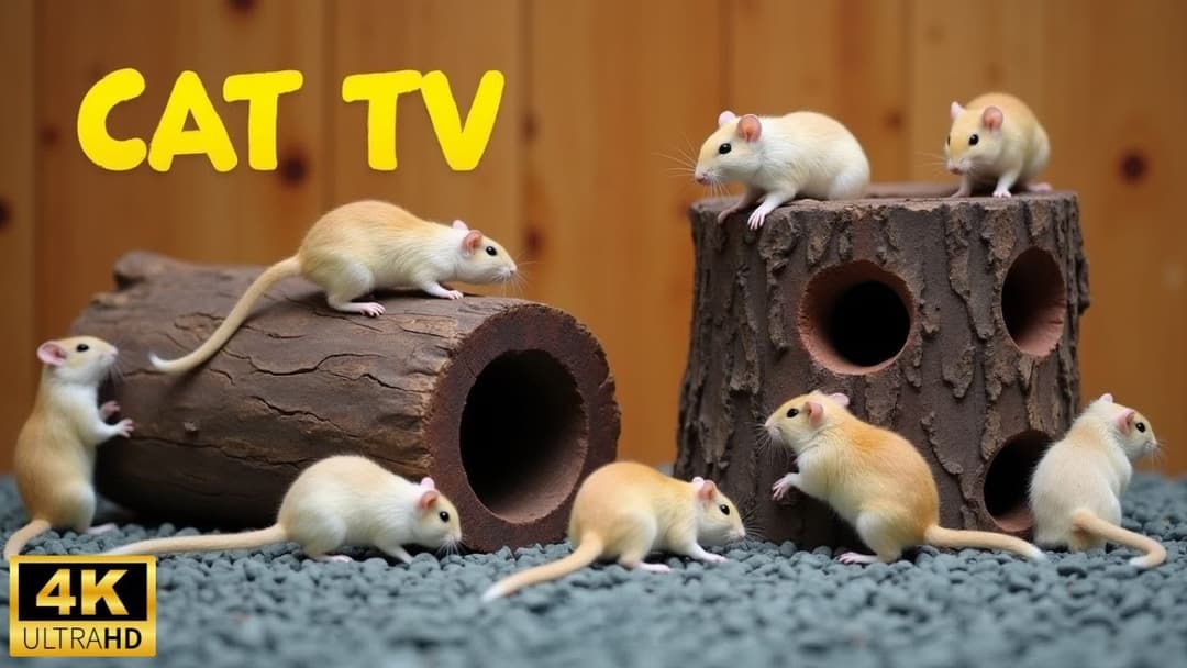Ultimate Cat TV | Tiny Mice Playing Hide & Seek, Wood Hole Chase & Fun – 8H in 4K UHD 60FPS