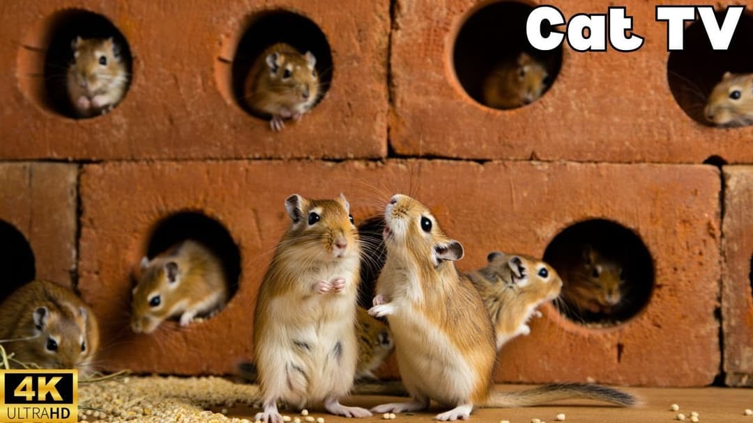 Interactive Cat TV 🐭 Tiny Mice Hide & Seek in Brick Maze | 8H in 4K UHD
