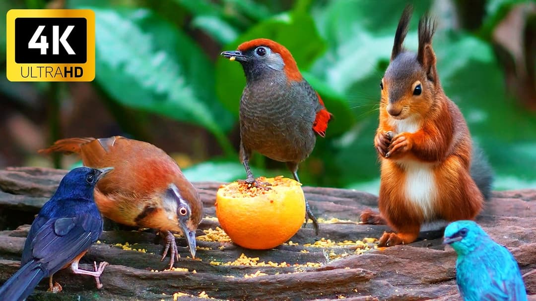 CAT TV NO ADS 🌸 Birds and Squirrels in the Forest 😺💤 Cat Games 4K HDR 60FPS