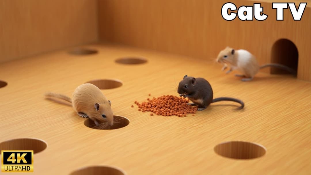 Interactive Cat TV 🐭 | 3H Tiny Mice Playing Hide & Seek in Tunnels | 4K UHD Series