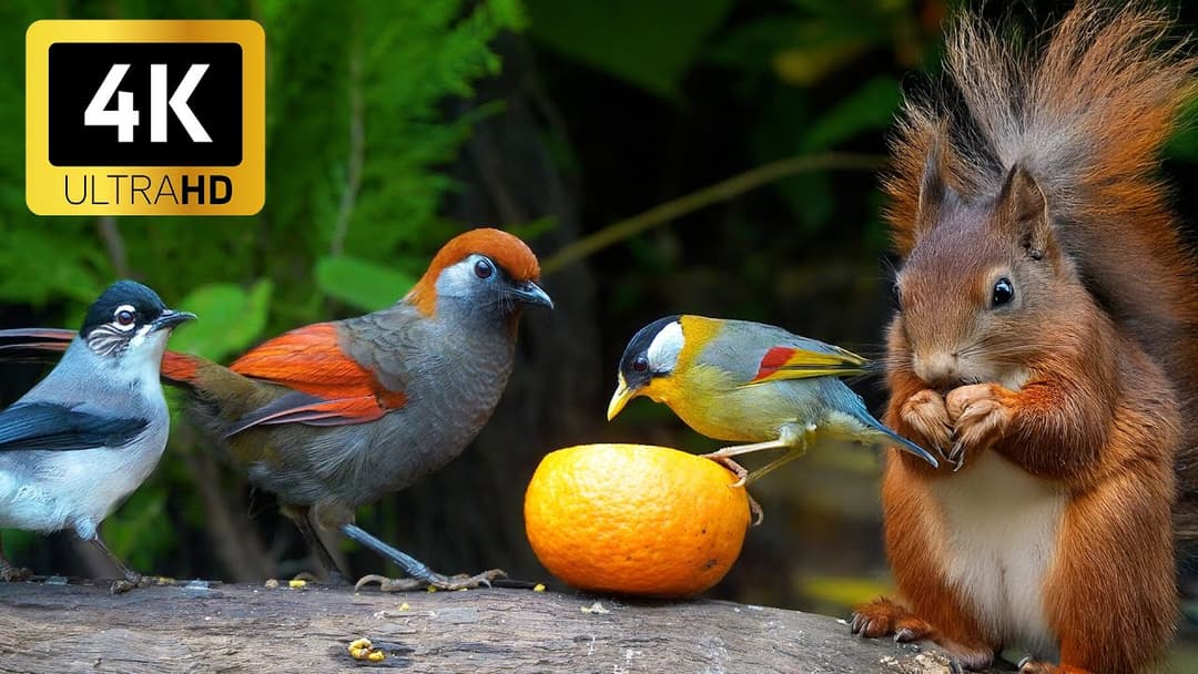 Relaxing Cat TV 😸 Birds & Squirrels Discover Treats by the Wall 🐿️ Nature Video for Cats 4K HDR