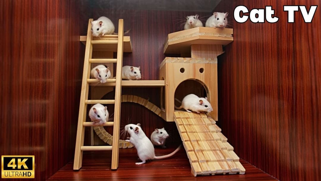 Interactive Cat TV: Mouse Climbing Ladder, Sliding & Playing Hide and Seek | 8H of Feline Fun in 4K!