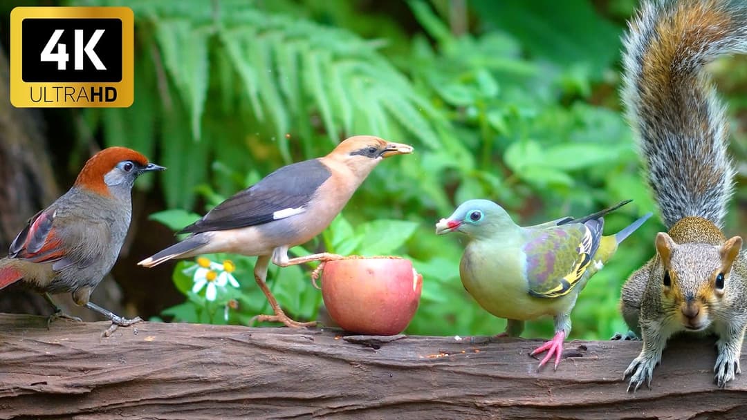 Cat TV NO ADS for Cats to Watch 😺 Cheerful Birds, Squirrel Kittens & Sunshine in the Forest 🐾 4K HDR