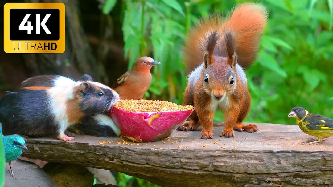 Cat TV for Cats to Watch 😺🐦 Little Birds Eat & Squirrels jump around 🐿️ Videos for Cats to Watch 4K