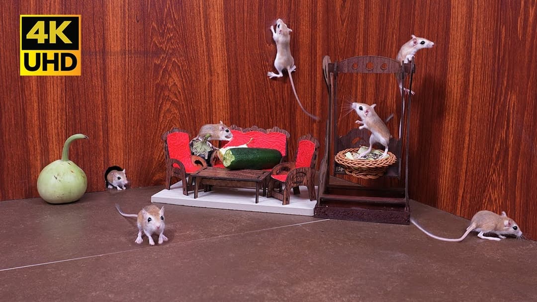 Wide-Angle Cat TV: Baby Mice Feast, Jump & Explore | Real Sounds & Cozy Playground in 4K UHD"
