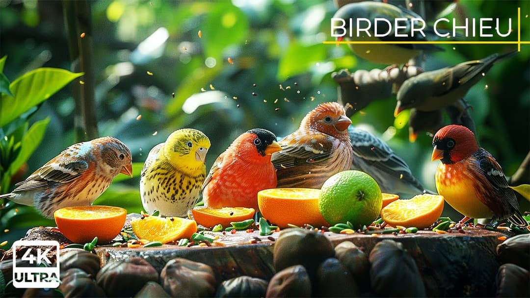 Birds & Squirrel Private Party on the Terrace 🕊️🐿️  A Natural Show for Pets 😸
