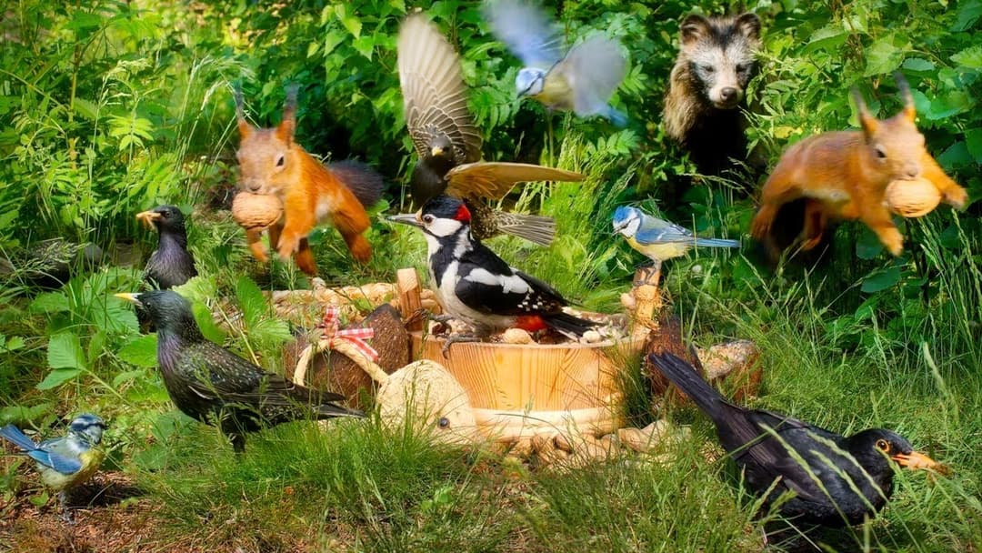 12 hours Nature Fun for Cats & Dogs & Humans Alike with Funny Birds, Squirrels and a Tanuki visit